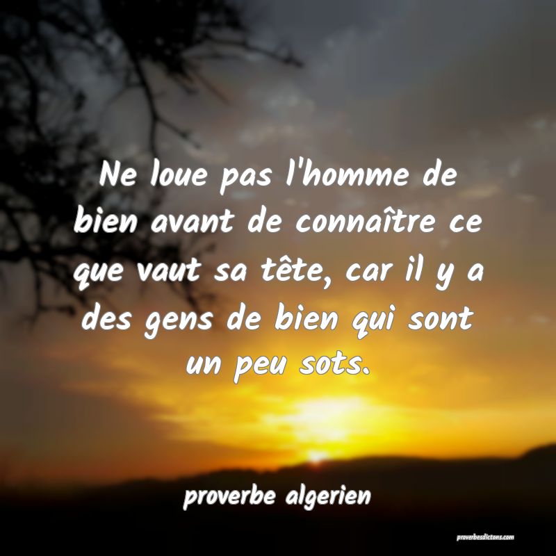  Ne loue pas l'homme de bien avant de connaître ce que vaut sa tête, car il y a des gens de bien qui sont un peu sots.