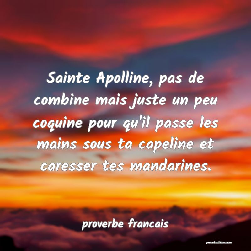  Sainte Apolline, pas de combine mais juste un peu coquine pour qu'il passe les mains sous ta capeline et caresser tes mandarines.