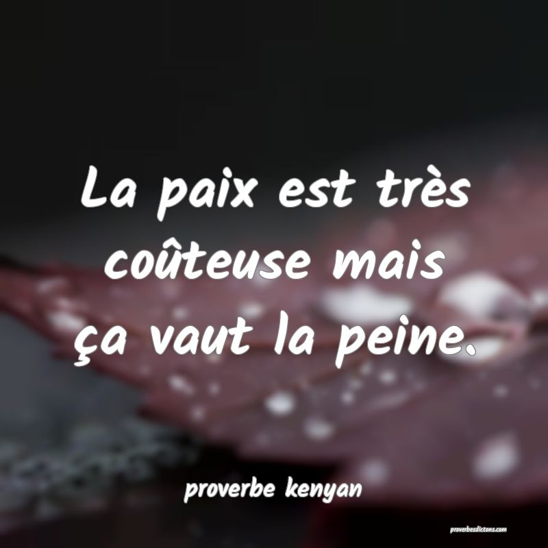  La paix est très coûteuse mais ça vaut la peine.