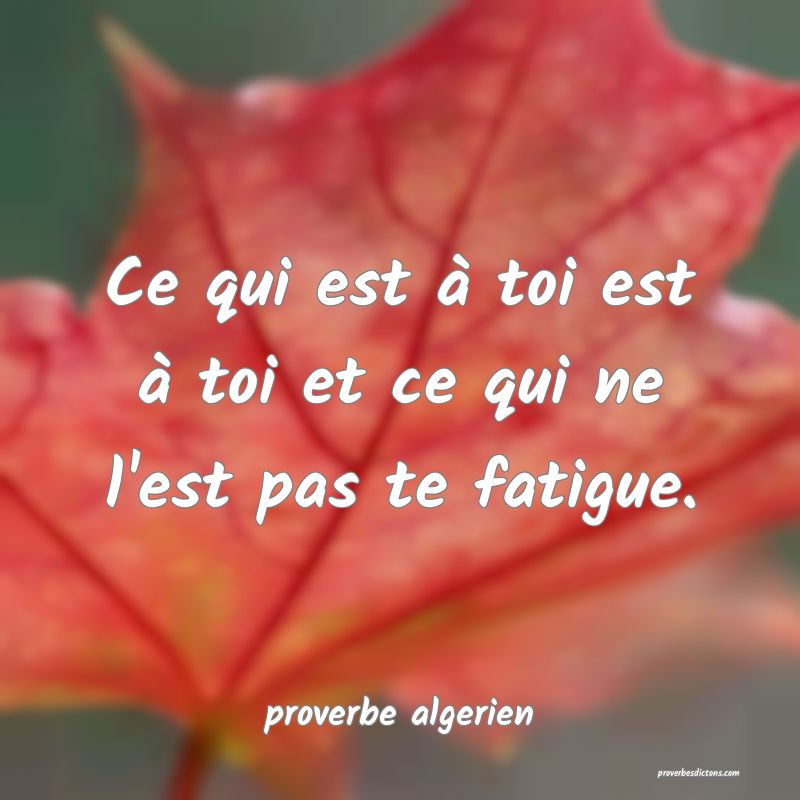  Ce qui est à toi est à toi et ce qui ne l'est pas te fatigue.