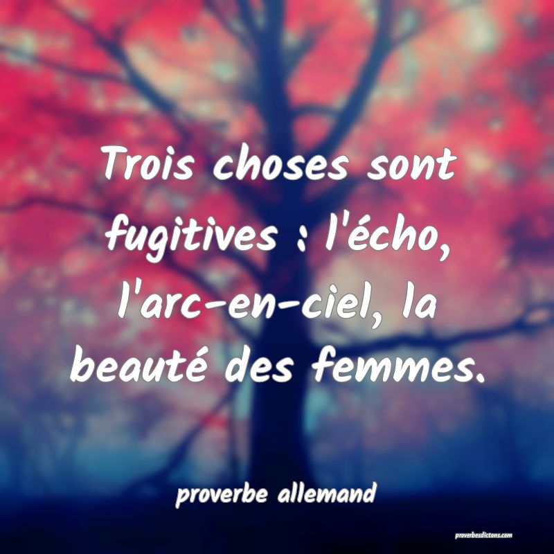  Trois choses sont fugitives : l'écho, l'arc-en-ciel, la beauté des femmes.