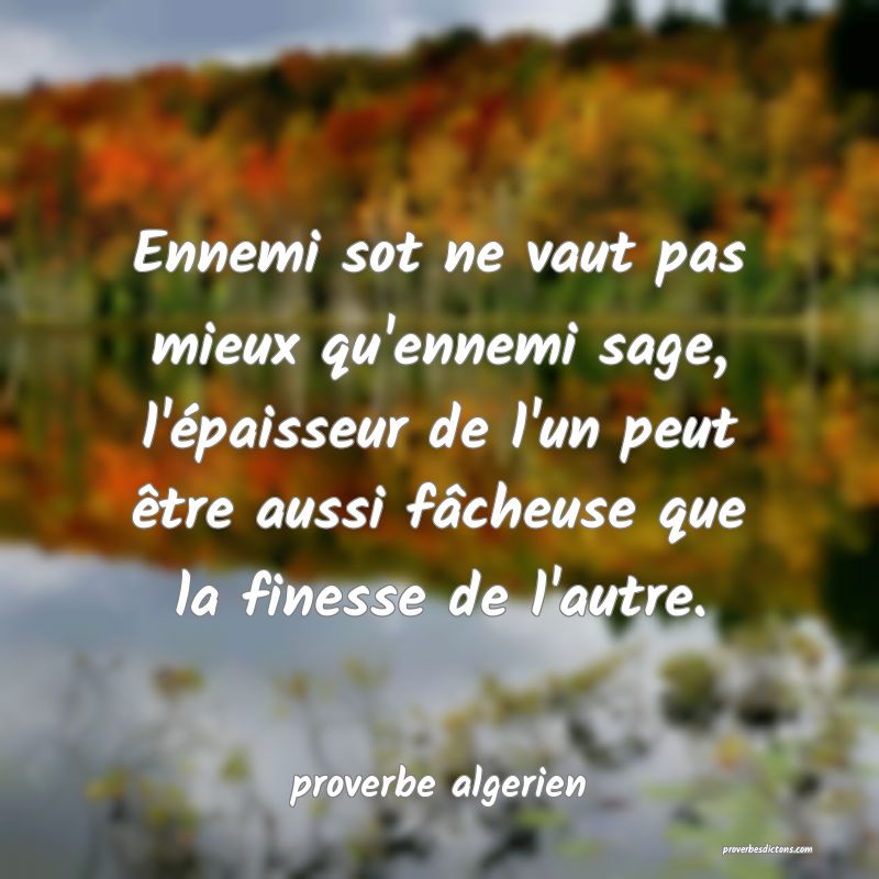  Ennemi sot ne vaut pas mieux qu'ennemi sage, l'épaisseur de l'un peut être aussi fâcheuse que la finesse de l'autre.
