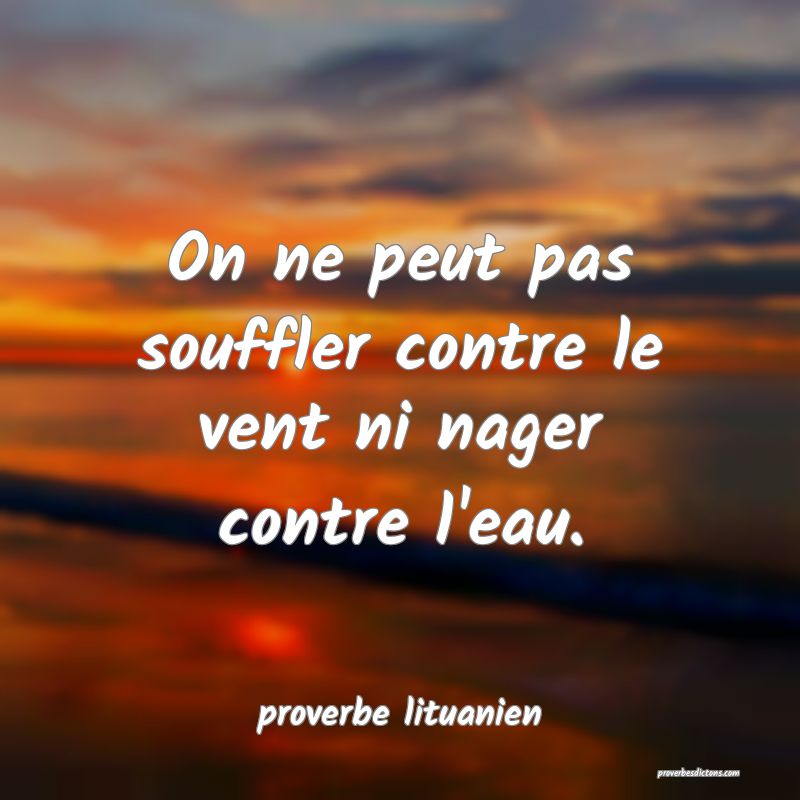  On ne peut pas souffler contre le vent ni nager contre l'eau.