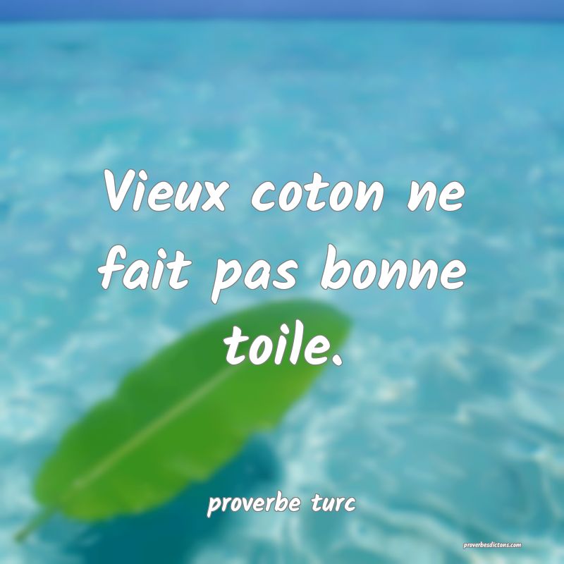  Vieux coton ne fait pas bonne toile.