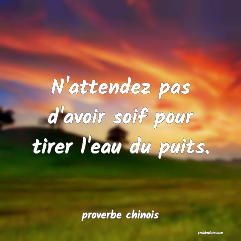  N'attendez pas d'avoir soif pour tirer l'eau du puits.