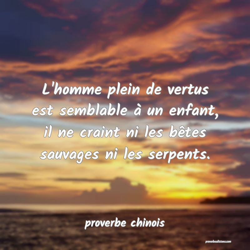  L'homme plein de vertus est semblable à un enfant, il ne craint ni les bêtes sauvages ni les serpents.