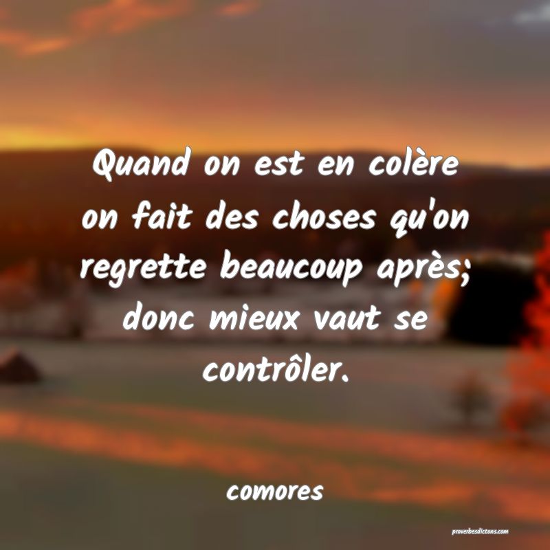 Quand on est en colère on fait des choses qu'on regrette beaucoup après; donc mieux vaut se contrôler.