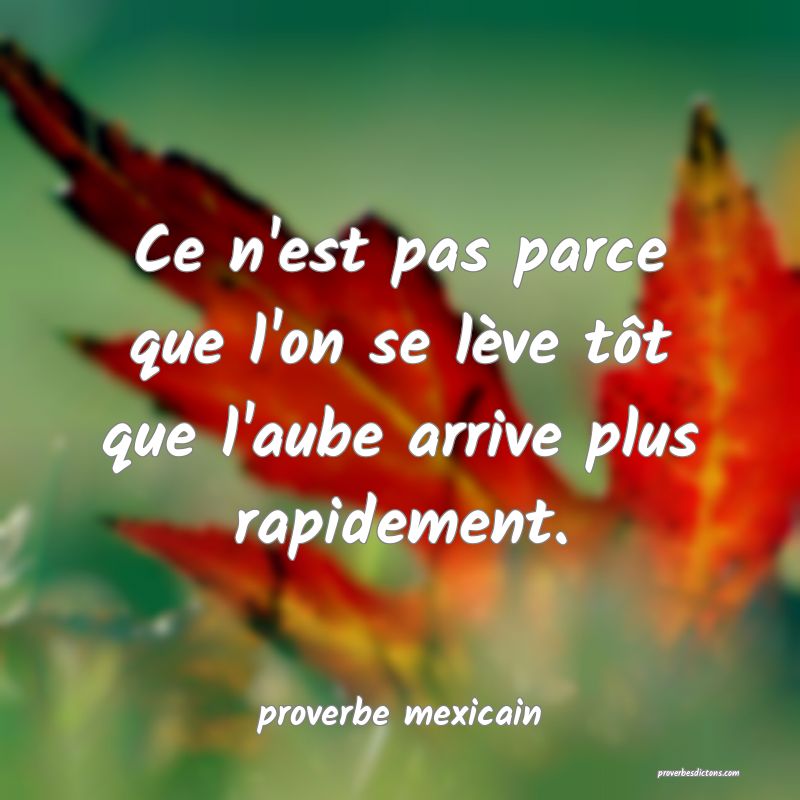  Ce n'est pas parce que l'on se lève tôt que l'aube arrive plus rapidement.