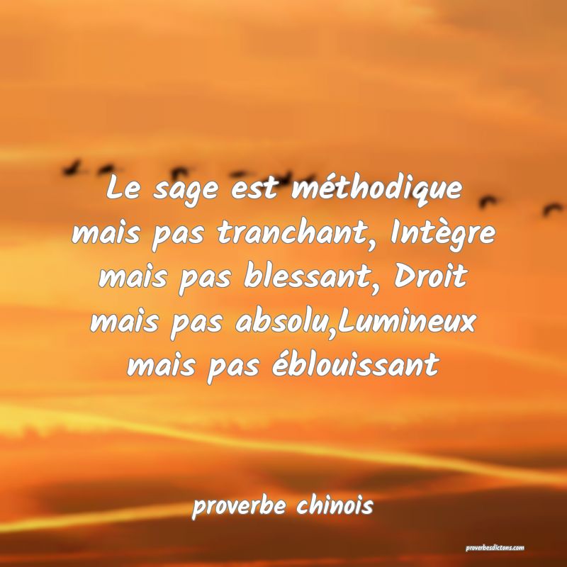  Le sage est méthodique mais pas tranchant, Intègre mais pas blessant, Droit mais pas absolu,Lumineux mais pas éblouissant