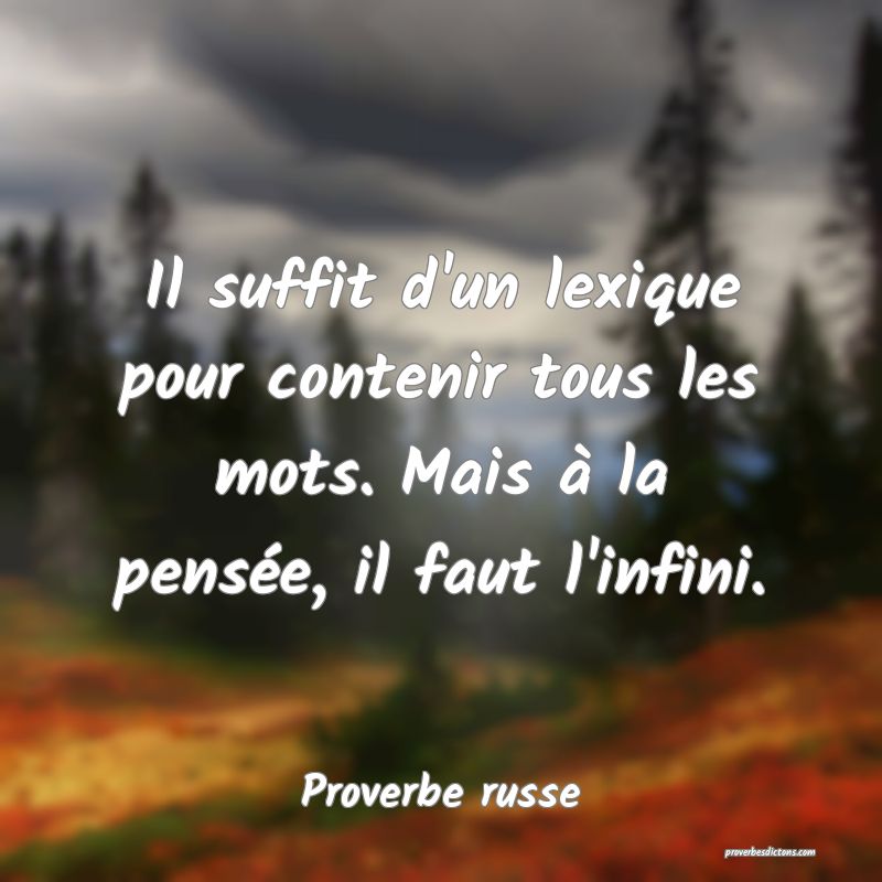  Il suffit d'un lexique pour contenir tous les mots. Mais à la pensée, il faut l'infini.