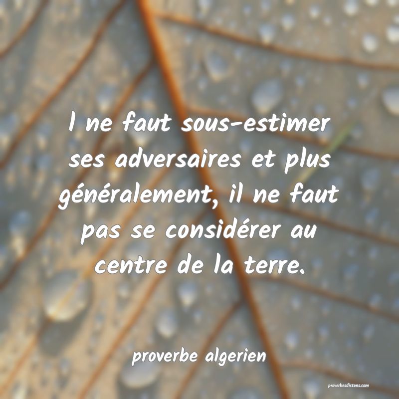  l ne faut sous-estimer ses adversaires et plus généralement, il ne faut pas se considérer au centre de la terre.