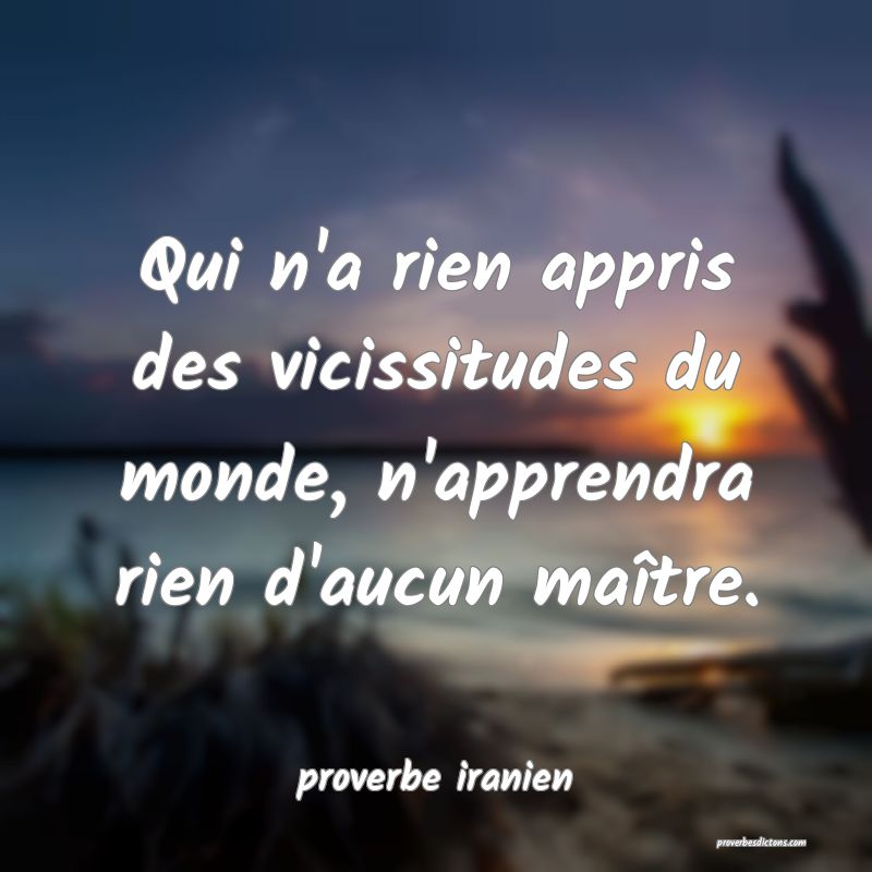  Qui n'a rien appris des vicissitudes du monde, n'apprendra rien d'aucun maître.