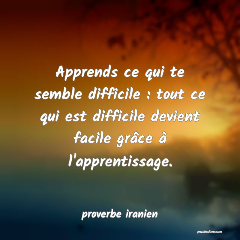  Apprends ce qui te semble difficile : tout ce qui est difficile devient facile grâce à l'apprentissage.