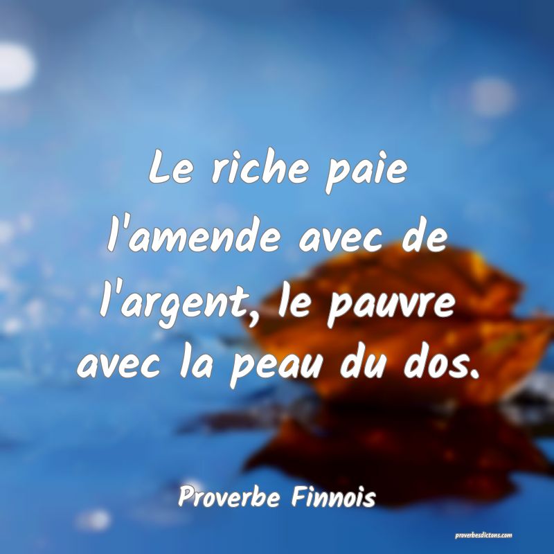 Le riche paie l'amende avec de l'argent, le pauvre avec la peau du dos.