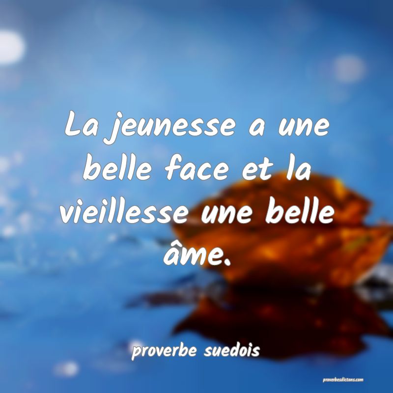  La jeunesse a une belle face et la vieillesse une belle âme.
