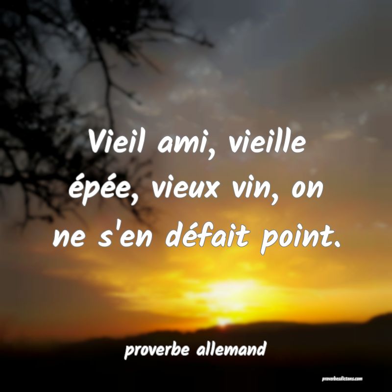  Vieil ami, vieille épée, vieux vin, on ne s'en défait point.