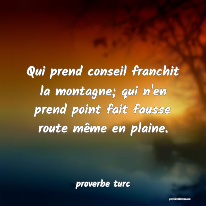  Qui prend conseil franchit la montagne; qui n'en prend point fait fausse route même en plaine.