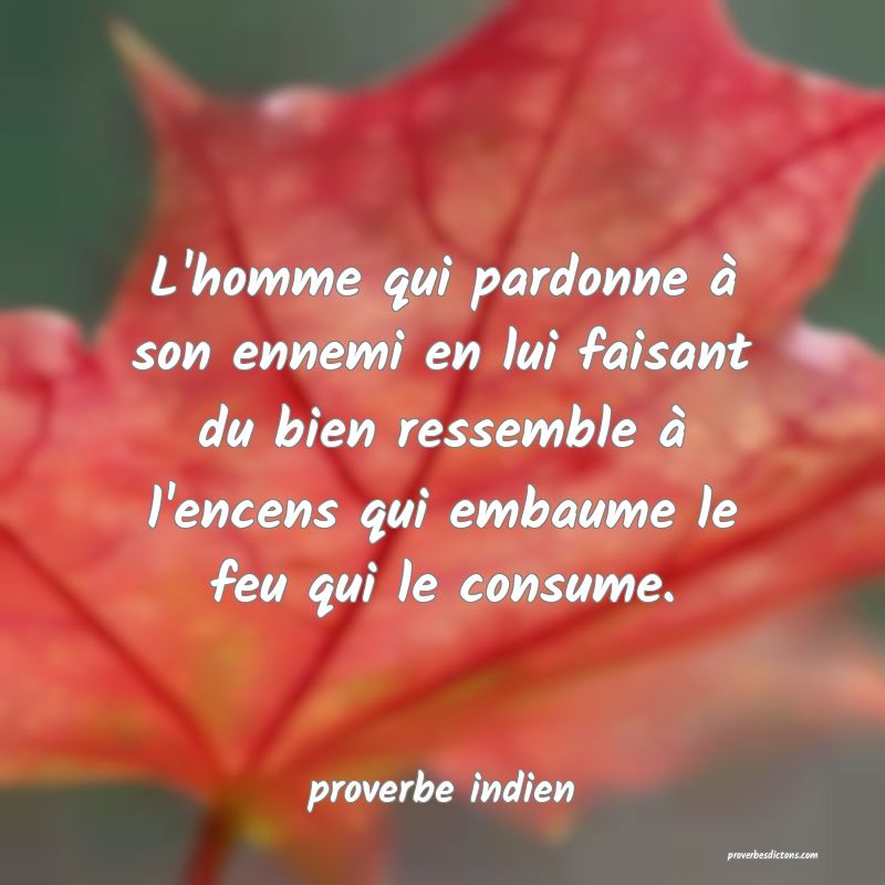 L'homme qui pardonne à son ennemi en lui faisant du bien ressemble à l'encens qui embaume le feu qui le consume.