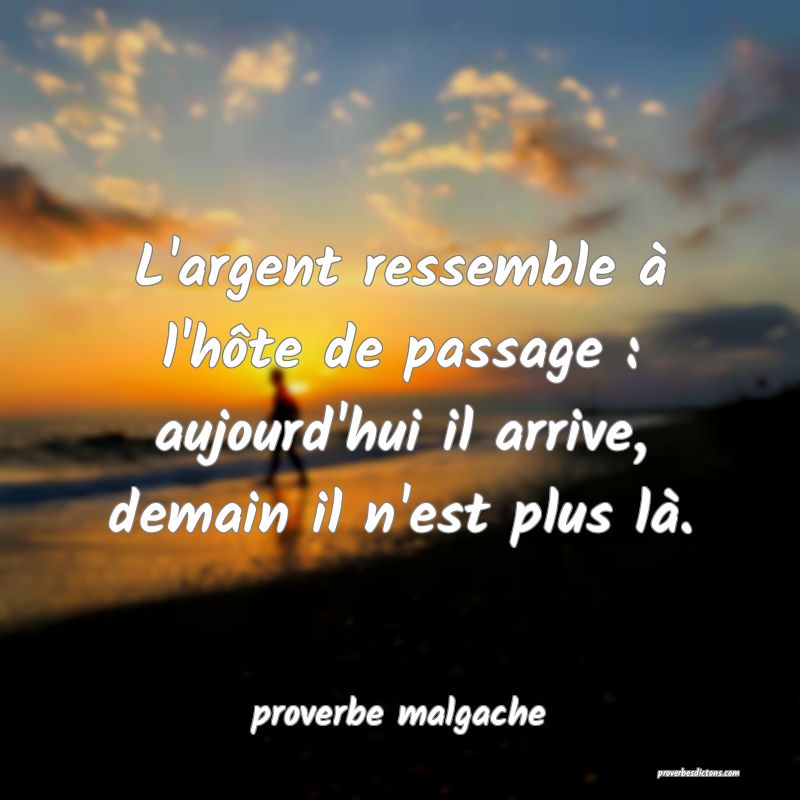 L'argent ressemble à l'hôte de passage : aujourd'hui il arrive, demain il n'est plus là.