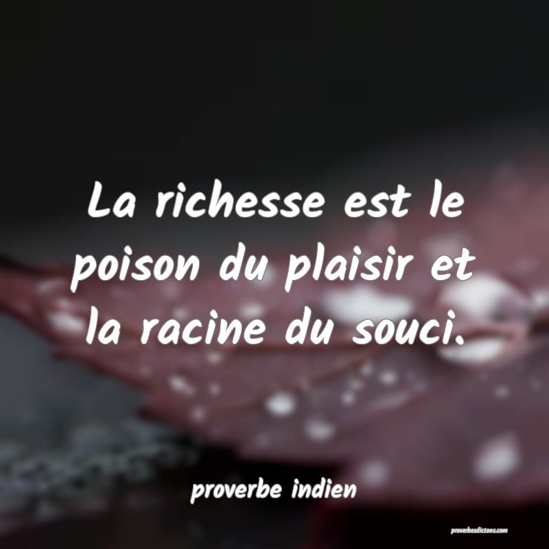  La richesse est le poison du plaisir et la racine du souci.
