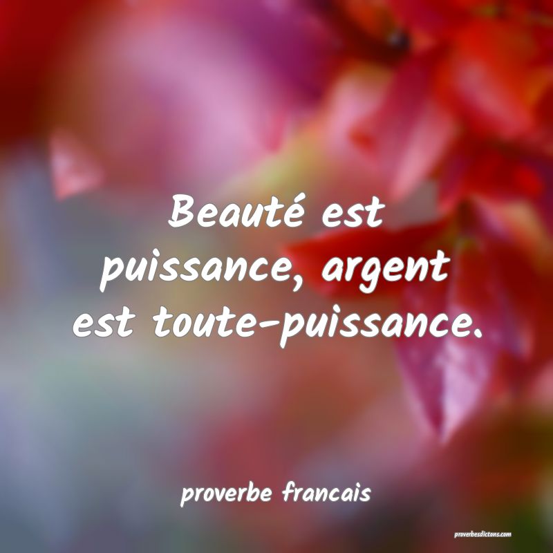  Beauté est puissance, argent est toute-puissance.