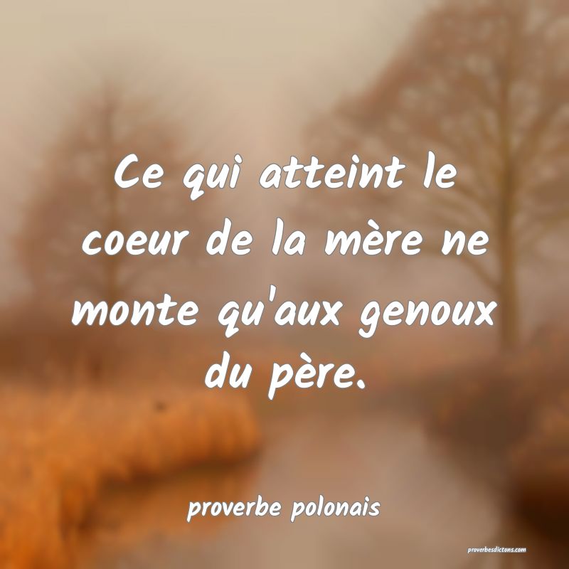  Ce qui atteint le coeur de la mère ne monte qu'aux genoux du père.