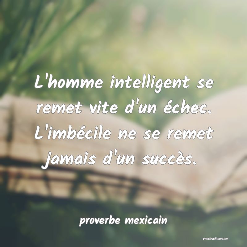  L'homme intelligent se remet vite d'un échec. L'imbécile ne se remet jamais d'un succès.