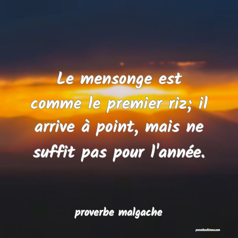  Le mensonge est comme le premier riz; il arrive à point, mais ne suffit pas pour l'année.