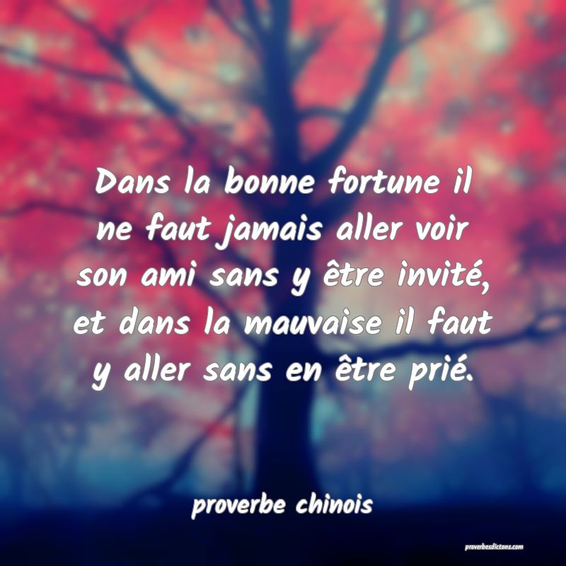 Dans la bonne fortune il ne faut jamais aller voir son ami sans y être invité, et dans la mauvaise il faut y aller sans en être prié.