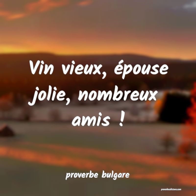  Vin vieux, épouse jolie, nombreux amis !