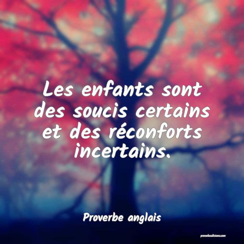  Les enfants sont des soucis certains et des réconforts incertains.