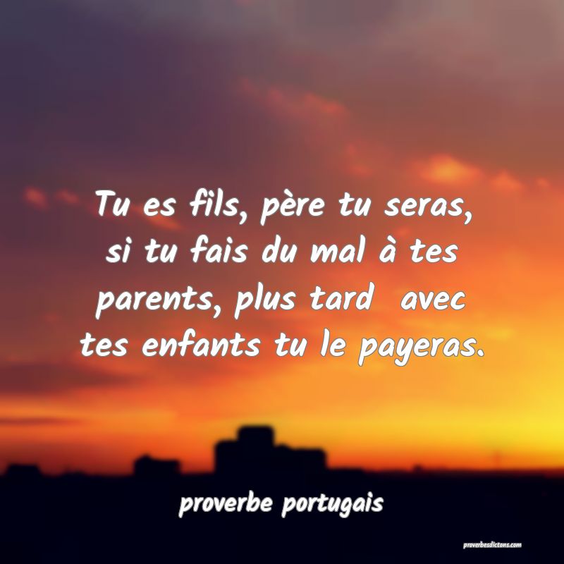  Tu es fils, père tu seras, si tu fais du mal à tes parents, plus tard  avec tes enfants tu le payeras.