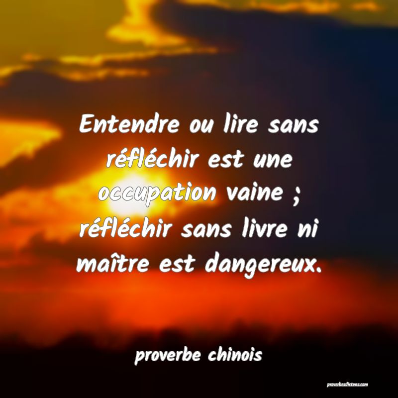  Entendre ou lire sans réfléchir est une occupation vaine ; réfléchir sans livre ni maître est dangereux.