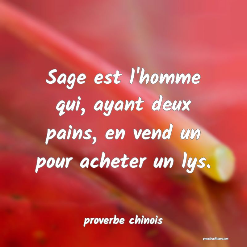  Sage est l'homme qui, ayant deux pains, en vend un pour acheter un lys.
