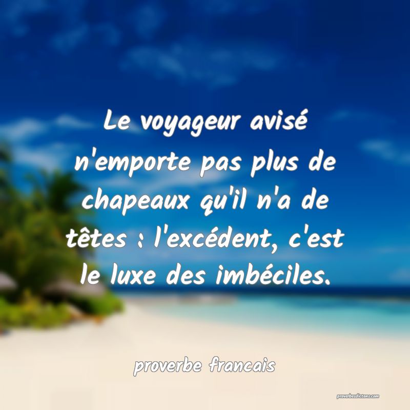  Le voyageur avisé n'emporte pas plus de chapeaux qu'il n'a de têtes : l'excédent, c'est le luxe des imbéciles.