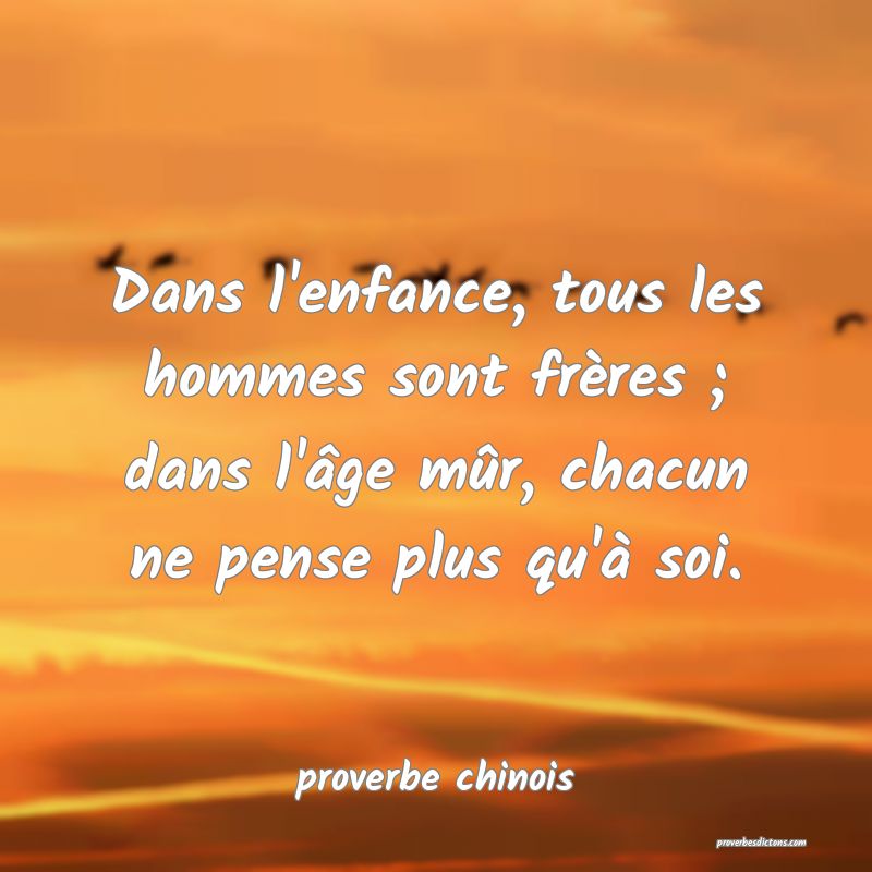 Dans l'enfance, tous les hommes sont frères ; dans l'âge mûr, chacun ne pense plus qu'à soi.