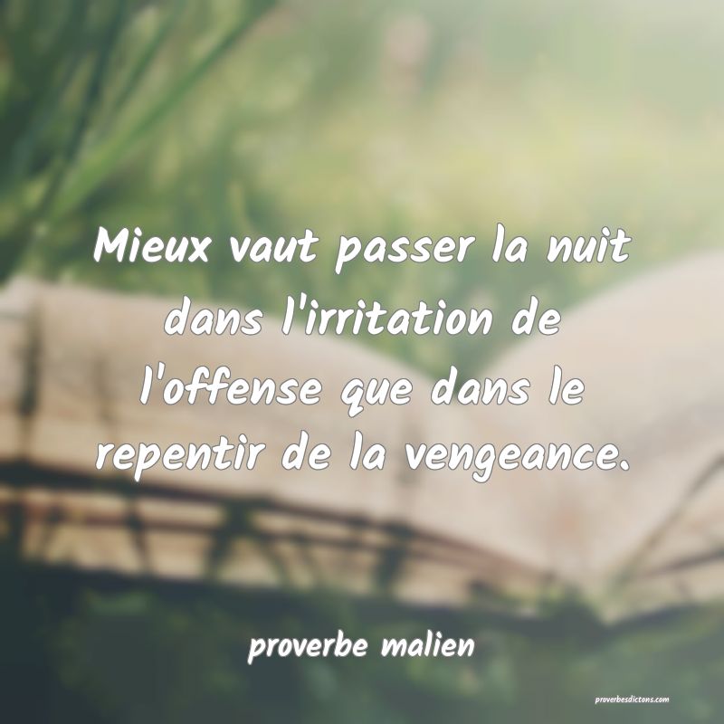  Mieux vaut passer la nuit dans l'irritation de l'offense que dans le repentir de la vengeance.