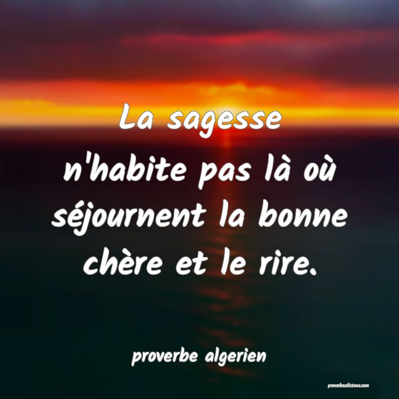  La sagesse n'habite pas là où séjournent la bonne chère et le rire.