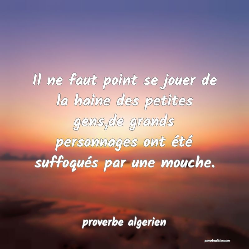  Il ne faut point se jouer de la haine des petites gens,de grands personnages ont été suffoqués par une mouche.