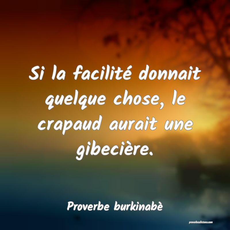  Si la facilité donnait quelque chose, le crapaud aurait une gibecière.
