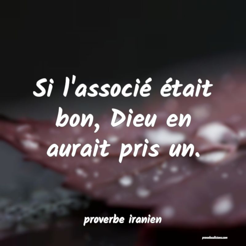  Si l'associé était bon, Dieu en aurait pris un.