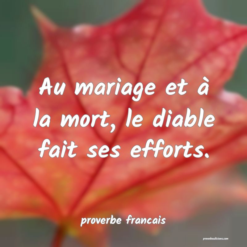  Au mariage et à la mort, le diable fait ses efforts.