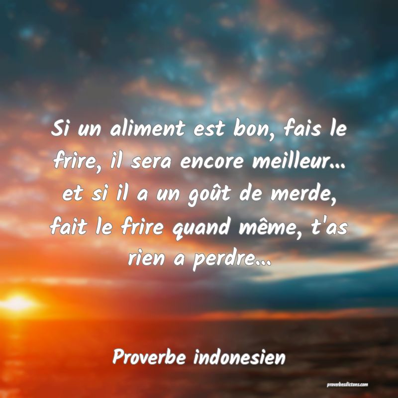 Si un aliment est bon, fais le frire, il sera encore meilleur... et si il a un goût de merde, fait le frire quand même, t'as rien a perdre...