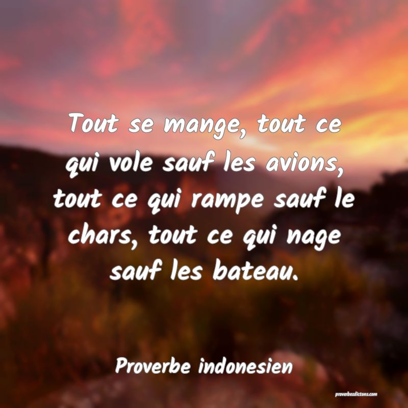  Tout se mange, tout ce qui vole sauf les avions, tout ce qui rampe sauf le chars, tout ce qui nage sauf les bateau.