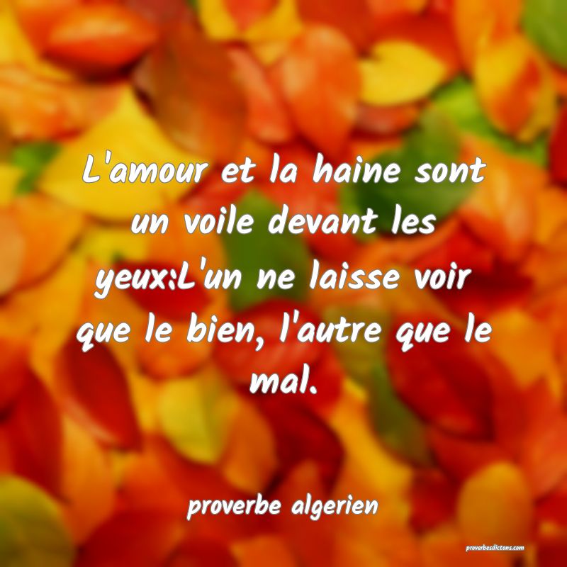 L'amour et la haine sont un voile devant les yeux:L'un ne laisse voir que le bien, l'autre que le mal.