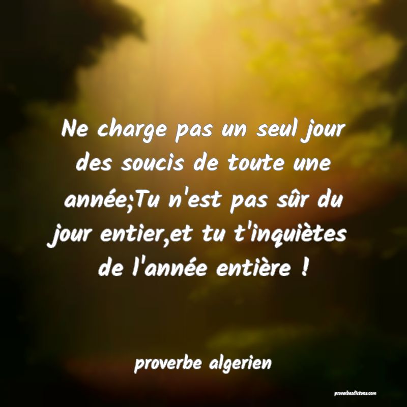  Ne charge pas un seul jour des soucis de toute une année;Tu n'est pas sûr du jour entier,et tu t'inquiètes de l'année entière !