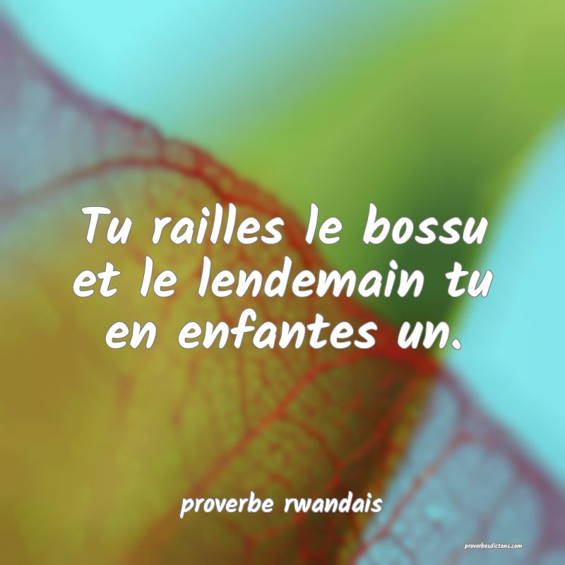  Tu railles le bossu et le lendemain tu en enfantes un.