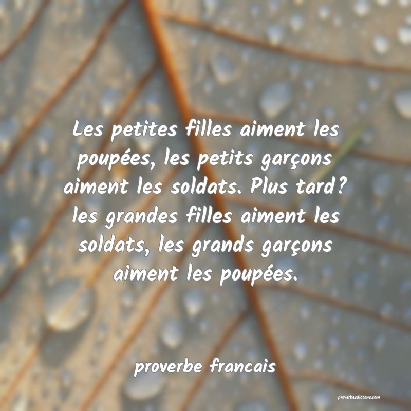 Les petites filles aiment les poupées, les petits garçons aiment les soldats. Plus tard? les grandes filles aiment les soldats, les grands garçons aiment les poupées. 
