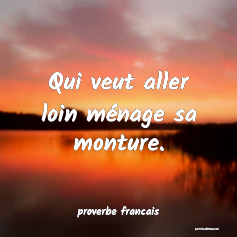  Qui veut aller loin ménage sa monture.