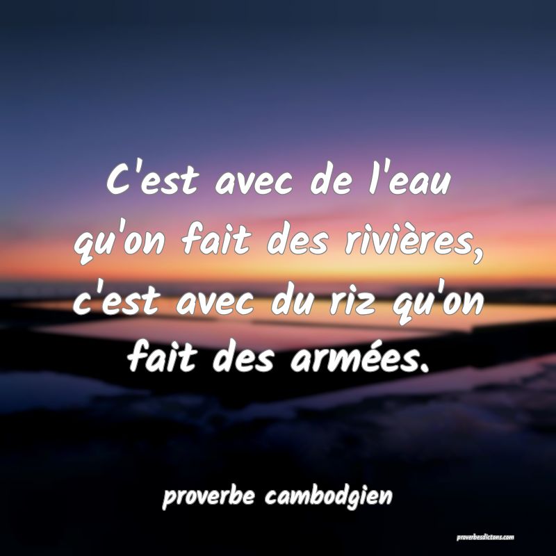  C'est avec de l'eau qu'on fait des rivières, c'est avec du riz qu'on fait des armées.